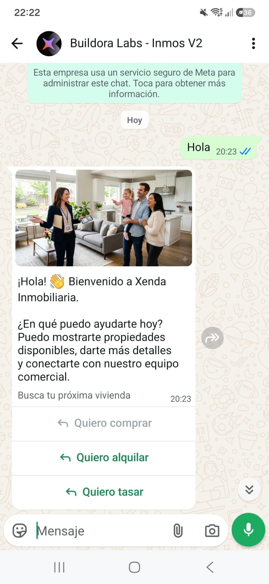 Bienvenida del bot en WhatsApp